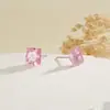 Pendientes Cuadrados Rosas de Plata de Ley S925 con Diamantes Rosas, Adecuados para Perforación de Oreja, Joyería de Plata con Diamante de Zirconia Cuadrado para Hélice de Oreja