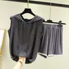 Conjunto de duas peças de regata com capuz fina de modal para verão feminino e shorts, tamanho grande, modelagem solta, adequado para usar em casa e como pijama casual