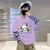 Camada de Base Infantil Masculina Estampa de Desenho Animado Algodão Puro Fina Camiseta Estilo Coreano Listrada Elegante Gola Redonda Manga Longa