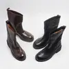 Botas de media pantorrilla para mujer hechas de piel de vacuno de plena flor, diseño de pierna ancha, nuevo estilo otoño/invierno, piel genuina, punta redonda, estilo sin cordones, tacón medio, botines casuales de una sola pieza