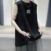 Colete sem mangas para homens grandes, novo modelo de comércio exterior, corte solto, blusa masculina tamanho grande, estilo Hong Kong do Instagram, gola redonda de verão, roupa fitness moderna