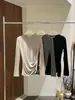 [Kaipu] Camiseta de Manga Larga Ajustada con Cuello Redondo y Plisados de Tencel Diseño Otoño Trece Estaciones para Mujer TB4166