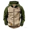 Sudadera con capucha de bloque de color para hombre, nueva, de primavera y otoño, transfronteriza, para jóvenes europeos y americanos, deportiva, con múltiples bolsillos, patchwork, ropa de trabajo
