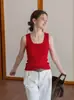 Chaleco de Punto de Seda Hielo Rojo con Cuello Semiabierto para Mujer, Ropa de Verano Exterior, Ajuste Delgado, Top sin Mangas Racerback Estilo Hot Girl 245