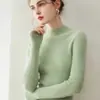 Suéter de cachemira pura premium sin costuras para mujer, cuello medio alto, acanalado, corte ajustado, suéter de punto base adelgazante