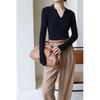 Camisa Polo de Malha Base Klein Azul Elegante Suéter Feminino Outono Slim-fit Slimming Decote em V Nicho Top Interno