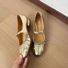 Zapatos de Salón Planos Mary Jane Redondos con Pliegues Estilo Hada para Mujer Verano 2026 Nuevos Zapatos de Ballet Dorados Plateados
