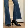 Botas de Cano Curto com Salto Alto Femininas Chuyuji 2026 Nova Coleção Primavera e Outono Bico Quadrado Botas Estilo Martin Salto Grosso Preto Botas Slim Elásticas