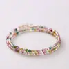 Pulsera de turmalina arcoíris natural redonda de doble capa ultrafina de 3MM diseño de nicho femenino sentido de diseño pulsera apilable de lujo ligero pulsera