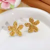 Collar de Flor de Moda Europea y Americana Acero Inoxidable 18K Colgante con Relieve de Pétalo Cadena para Clavícula Asimétrico Collar de Acero de Titanio para Mujer