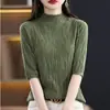 Manga Tres Cuartos 2025 Base Corto Otoño e Invierno Árbol Patrón Hoyo Manga Media Elegante Nuevo Mujer Ajustado Tejido Superior Transfronterizo