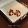 Corea del Sur Nuevo Pendientes de Moda de Tendencia de Flor Redonda con Goteo de Aceite Rojo Combinables Simples con Sentido de Alta Gama Pendientes Nicho