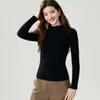 Suéter 100% cachemir puro para mujer, nueva colección otoño/invierno, color liso, tejido de canalé de un solo hilo, cuello semi-alto, jersey de manga larga