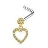 Getta20G acero de titanio L-Rod clavo para la nariz de araña anillo para la nariz en forma de corazón de comercio exterior europeo y americano moda joyería de perforación de circonita colorida