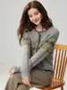 Cardigan Retrô Jacquard Étnico Gola Redonda Tricô de Caxemira Feminino Outono Casual Versátil Emagrecedor Casaco Suéter