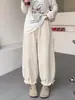 Pantalones bombachos cropped de pierna ancha para mujer, con volantes en el bajo, color marrón, para primavera y otoño, talla grande, para tipos de cuerpo de pera, casual
