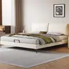 Cabeceira Ultra Fina Orelha de Elefante, Cama de Couro Genuíno, Design Minimalista Moderno, Cabeceira Ajustável, Quarto Principal, Cama Grande, Cama de Casal com Borda Reta