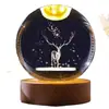Bola de Cristal Gravada a Laser 3D K9 Bola de Vidro Luz Noturna com Base de Madeira Decoração Criativa para Mesa de Escritório Casa Presente de Aniversário