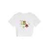 Camiseta Negra de Manga Corta con Cuello Redondo, Corte Ajustado para Mujer, Nueva de Verano con Estampado de Dibujos Animados, Top Versátil de Moda