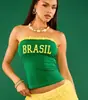 Top Tubo Picante Estilo Brasileiro Transfronteiriço com Acabamento em Renda e Estampa Brasil, Top Bustier Curto Justo Sem Alças