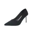 Zapatos de Tacón Alto Estilo Francés con Punta Fina, Gamuza, Zapatos de Moda Primavera y Otoño, Tacones Delgados, 2025 Invierno Nuevo Zapatos de Salón de Boca Baja Estilo Hada
