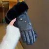 Guantes Cálidos de Cuero con Cremallera Estilo Tweed para Mujer en Invierno con Forro de Polar y Engrosados, Guantes de Ciclismo a Prueba de Viento y Frío con Pantalla Táctil