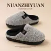 Pantuflas de Algodón Hamuding para Mujer Invierno 2026 Estilo Nuevo Hogar Cálido Felpa Gruesa Suela Gruesa Sencillas Pantuflas de Algodón para Pareja Hombres