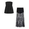 Aliexpress Cross-Border 2025 Primavera Novo Moda Europeia e Americana Feminina Look Emagrecedor Tomara-que-caia Saia de Renda Conjunto