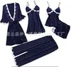 Pijama Sexy de Cinco Piezas Europeo y Americano para Mujer Verano Manga Media Bata de Vestir Nupcial Tallas Grandes Ropa de Casa Camisón Bata Venta al por Mayor