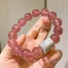 Pulsera de Plata 925 de 12 mm con Diseño de Cristal de Fresa Natural de Alta Calidad