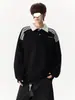 Moletom com Capuz Patchwork Color Block Americano Gola Polo Masculino Outono/Inverno Solto Retro Lapela Limpo Estilo College Top