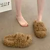 Pantuflas peludas de suela gruesa para mujer, para usar en exteriores, en casa y estilo perezoso, nuevas pantuflas tipo slip-on de algodón 2026