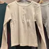 Camiseta/Blusa de Manga Longa Feminina com Gola Henley Canelada, Moda Casual, Slim Fit, Modeladora, Base, Top 26 Novos Estilos 487908