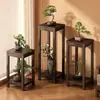 Suporte de Flores de Chão em Madeira Maciça Estilo Chinês Sala de Estar Acessível Luxo High-End Vaso de Flores Rack de Armazenamento Alto Rack de Armazenamento para Varanda Interna