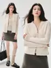 Estilo minimalista de alta qualidade: Coleção de outono de 2026, novo cardigã feminino de cashmere com gola alta, design de zíper duplo, perfeito como camada externa