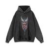 Engraçado anime estampa pesada lavado manga comprida suéter masculino e feminino marca de moda de rua americana angustiado top pescoço redondo angustiado