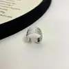Anillo de Dedo Índice Estilo Barroco Retro para Mujer, Versión Ancha con Diseño de Textura Cóncava y Convexa, Anillo Ajustable Abierto Mismo Estilo de Plata 925