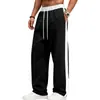 Pantalones de chándal anchos con bloques de color laterales para hombre 2026, forro polar, tejido de punto pesado, holgados, casual, deportivos, largos