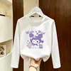 Camiseta de manga comprida para meninas, nova e estilosa para o outono de 2026, top infantil único e super fofo, camiseta básica de algodão puro com gola redonda