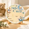 Anúncio de nascimento de novo produto transfronteiriço olá mundo, placa de boas-vindas para o nome do bebê, registra a data de nascimento do bebê