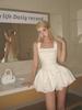 Vestido Blanco de Tirantes Estilo Ballet para Mujer Verano Nuevo Estilo Cintura Pequeña Falda de Línea A Aspecto Adelgazante Falda Corta Abullonada