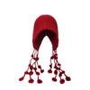 Otoño e invierno Nuevo gorro Lei Feng tejido para mujer, cálido, con protección para las orejas, lindo, con puntera, hecho a mano, tejido, con borla, de lana