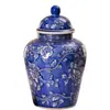 Nuevo Jarrón de Cerámica de Porcelana Azul y Blanca Estilo Chino con Tapa, Tarro de Almacenamiento, Recipiente para Arreglos Florales de Sala de Estar, Adorno de Decoración para el Hogar, Porcelana
