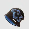 Gorro de Punto Jacquard Vintage para Mujer, Versátil con Borde Rizado, Cálido para Otoño e Invierno, con Estampado Floral