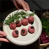 Vajilla estilo hot pot Shanhuansanshanshan, plato de tres crujientes de verduras, plato en forma de barco de hongo enoki con imitación de veta de madera