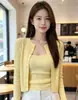Conjunto de cárdigan de punto estilo coreano para mujer, nuevo para primavera y otoño, de manga larga, color liso, ajuste ceñido, conjunto de dos piezas, top de suéter, moderno y casual