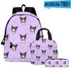 Mochila de Três Peças Sanrio Kuromi Kuromi com Estampa Perimetral 3D, Bolsa, Estojo