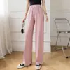 Pantalones de Pierna Ancha de Seda de Hielo Y Pantalones Casuales Pantalones Largos Primavera y Verano Nuevos Pantalones Largos de Cintura Alta para Mujer con Efecto Adelgazante y Caída