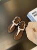 Sandálias Femininas de Verão Trendy Retro T-Strap Estilo Férias Versátil Fivela de Metal