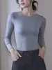 Top base de manga longa para outono e inverno, de modal, ombro a ombro, para mulheres, corte justo, estilo simples, cor branca